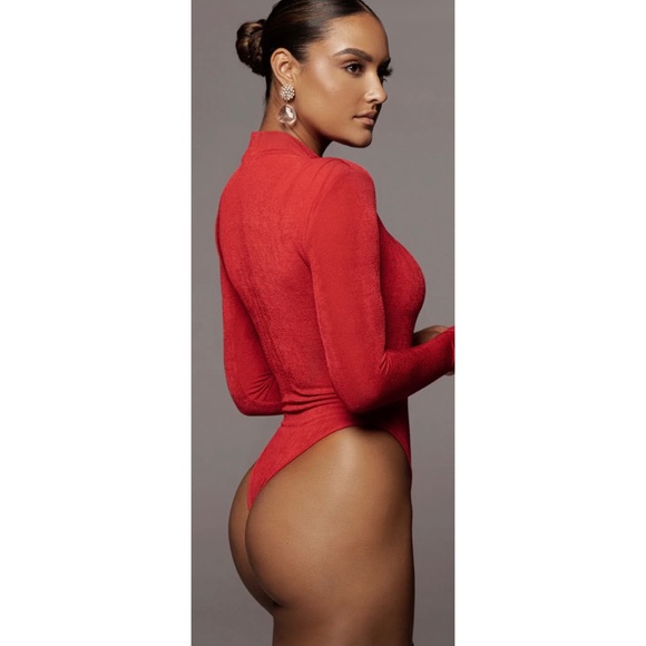 Jlux label red Kenzia high neck bodysuit. Never worn, no tags - Picture 3 of 8